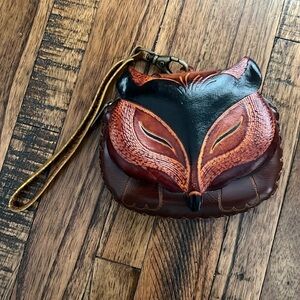 Hand Crafted Leather Fox Wristlet adorable small detailed zip and snap closure